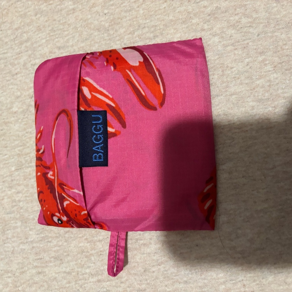BAGGU Pink Lobster Print Cosmetic Bag